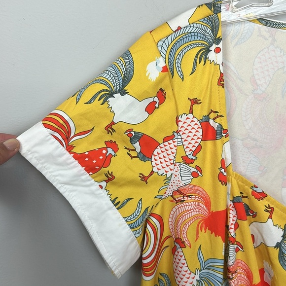 NWT Unique Vintage Mustard & Red Rooster Print Fit & Flare Dress Sz 2X/18 - Picture 9 of 16